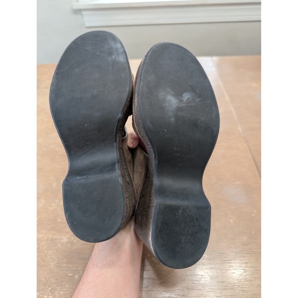 Rag & Bone Sommer Suede Wedge Slide Sandals Taupe Gold Studs Women's 40 platform - Picture 9 of 11